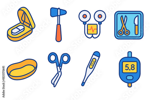Medical themed colorful icons set