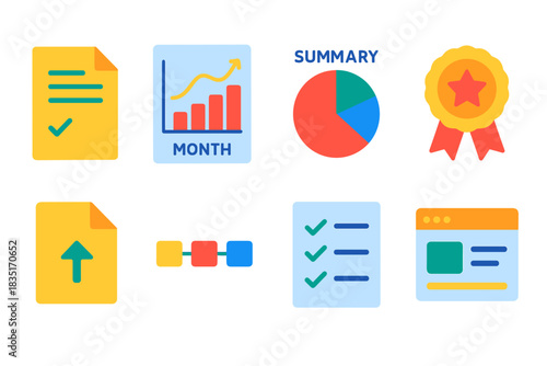 Business and Achievement Flat Icons Set