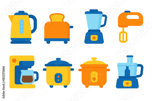 Kitchen appliances flat illustrations set