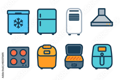 Kitchen and Home Appliances Flat Icons Set