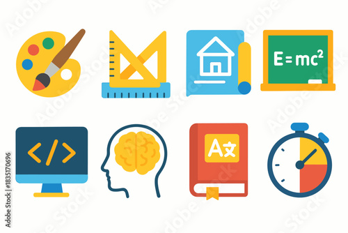 Educational and professional field flat icons set