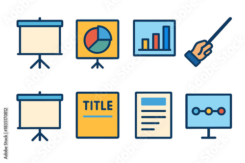 Presentation and Data Visualization Flat Icons Set