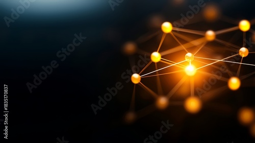Digital Network Connection: A glowing network of interconnected nodes glows against a dark background, representing digital connection and communication.