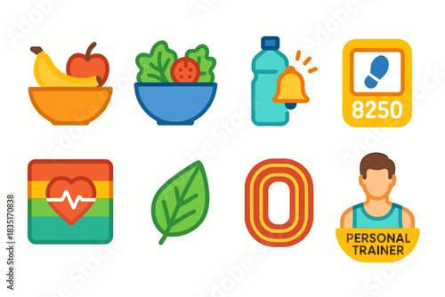 Health and fitness flat icons set
