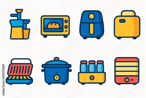 Kitchen appliances bold color icons set