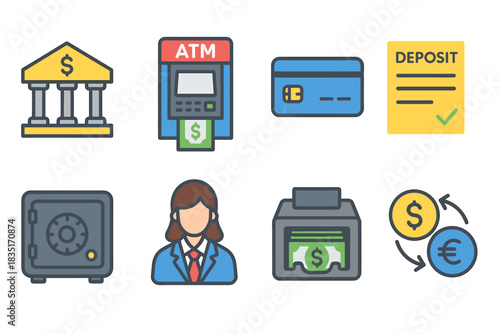 Banking and finance flat icons set