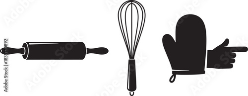 Kitchen Utensils Baking Tools Rolling Pin Whisk and Oven Mitt