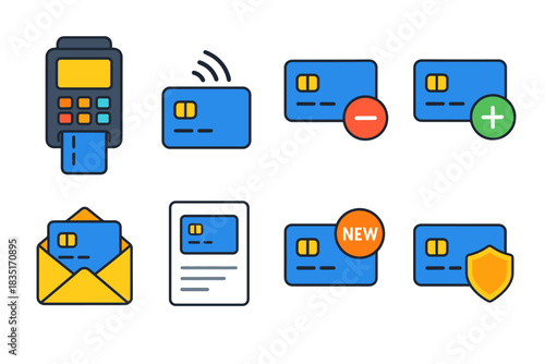 Credit card and financial transaction flat icons set