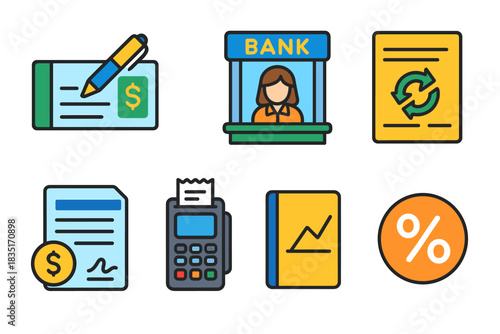 Banking and finance colorful icons set