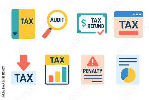 Tax and auditing colorful icons set