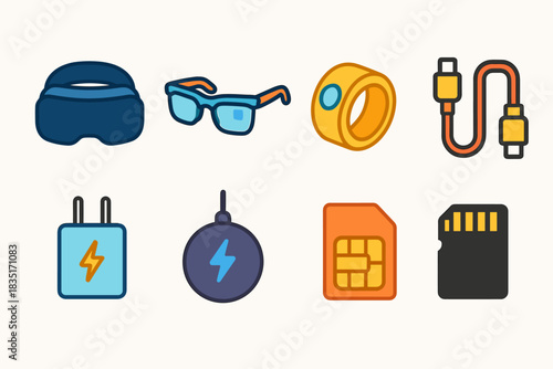 Technology gadgets and accessories flat icons set