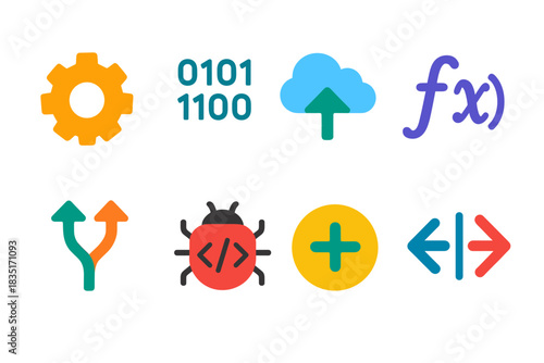 Technology and programming colorful icons set