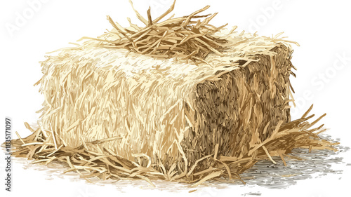 Hay Bale Drawing with Straw Piece - Detailed Sketch Illustrating Farming Concept