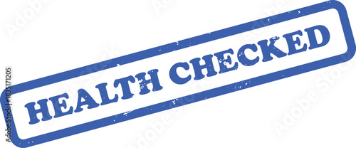 Health Checked Grunge Stamp Blue Ink on White Background Quality Control
