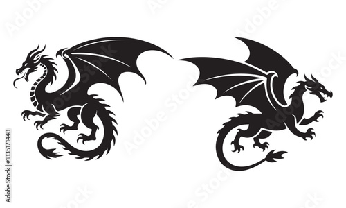Wallpaper Mural Powerful Dragon Silhouettes for Fantasy Themes – Mythical Creature Vector Collection Torontodigital.ca