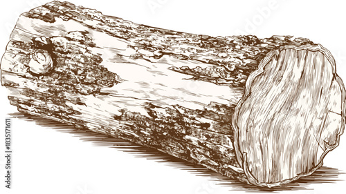 Wooden Log with Timber Piece - Detailed Vector Drawing for Design Projects