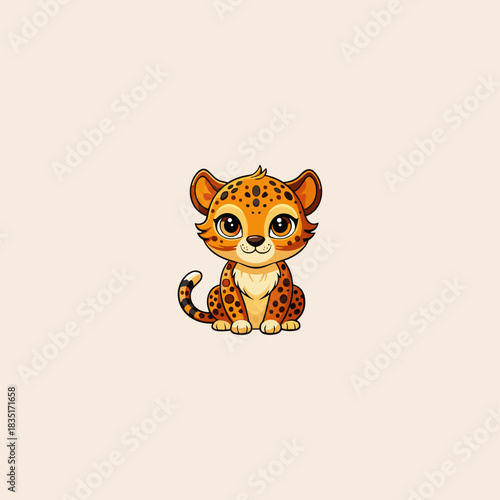 Cute baby leopard sitting icon flat vector design.
