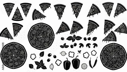 Pizza Feast - A Delicious Array of Slices and Whole Pies.