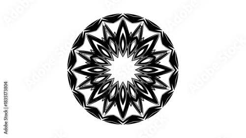 Intricate black and white mandala design with radial symmetry and geometric patterns concept