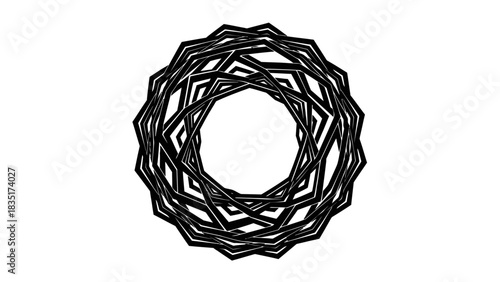 Abstract Geometric Composition of Interlocking Lines Creating a Circular Design