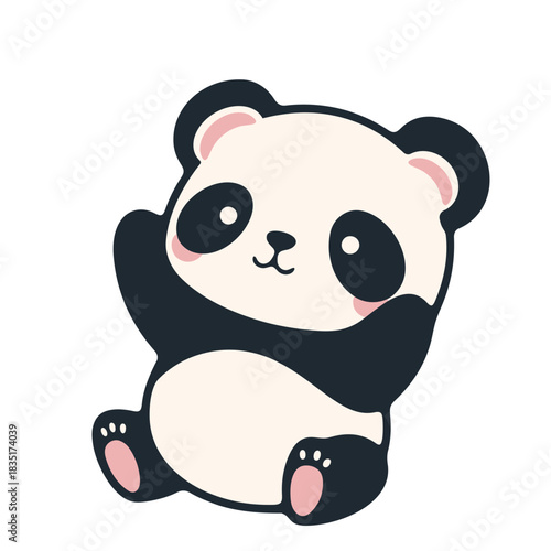 Illustration of a cute panda sitting and waving with its paw in a friendly manner on a white background