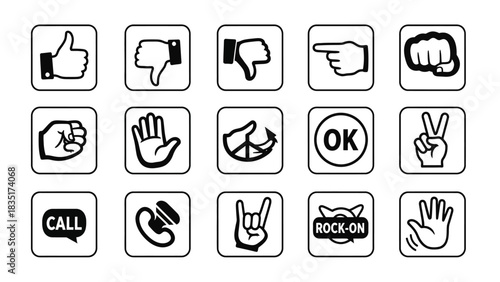Diverse hand gesture icons depicting communication and expression in vector format isolated