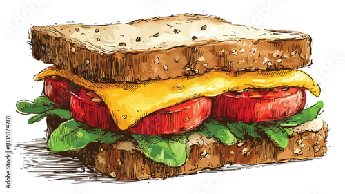 Delicious Sandwich Drawing with Cheese Picture for Food Art Enthusiasts