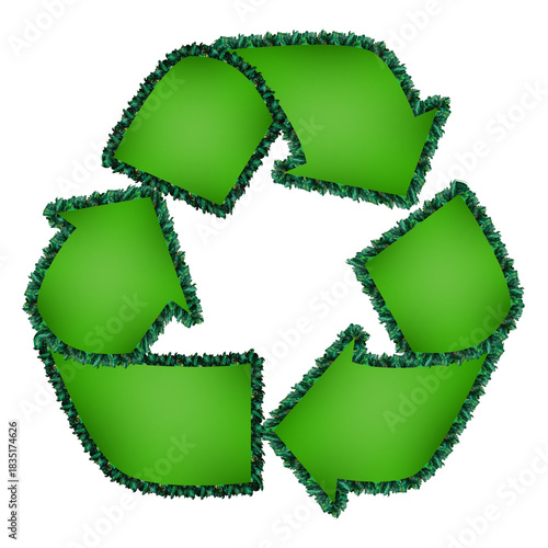 green recycle symbol,  The brushstrokes of forest paintings display a mesh gradient. Recycle icon green color sign isolated. Eco symbol. PNG with transparent background. Clipping path.