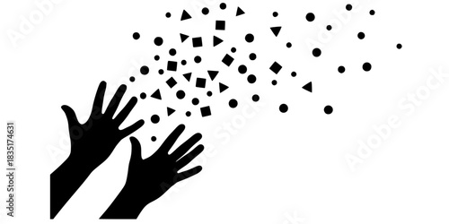 Hands Tossing Confetti Celebration Vector Silhouette