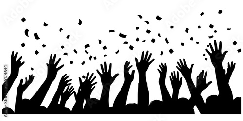 Hands Tossing Confetti Celebration Vector Silhouette