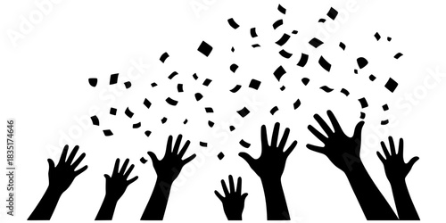 Hands Tossing Confetti Celebration Vector Silhouette