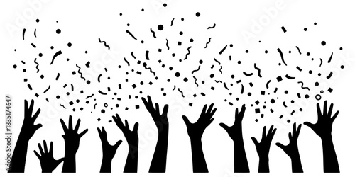 Hands Tossing Confetti Celebration Vector Silhouette