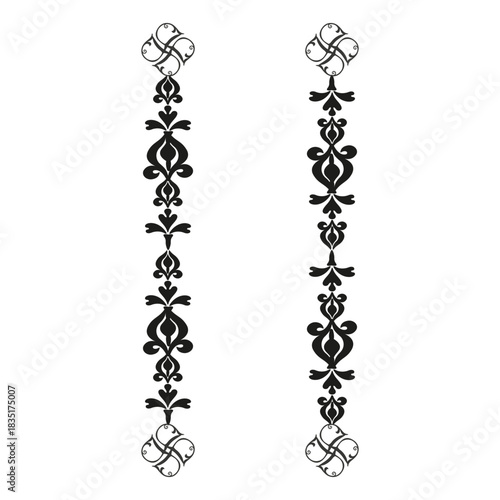 Ornate vertical border. Victorian style divider. Flourish pattern Vector. Seamless decor design.