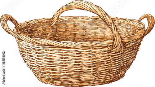 Elegant Wicker Basket with Basket Vector Illustration