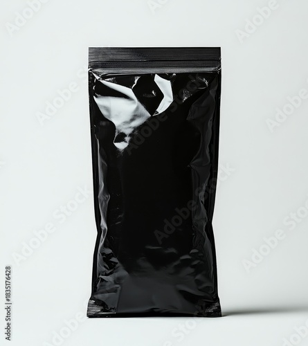 Black pack of coffee against a white background, symbolizing quality and premium coffee products, Generative AI