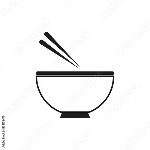 Food bowl icon. Chopsticks utensil element. Asian cuisine Vector. Simple kitchen graphic.