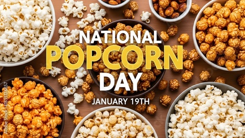 National popcorn day january 19th celebration with various flavors