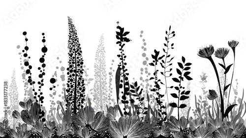 Vibrant Painting of Plants and Sea Word Design for Creative Projects