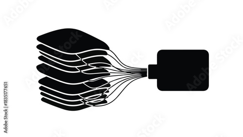 Abstract representation of data transfer with multiple streams connecting to a source
