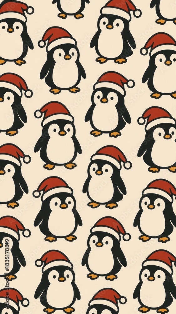 Fototapeta premium Festive penguins in Santa hats