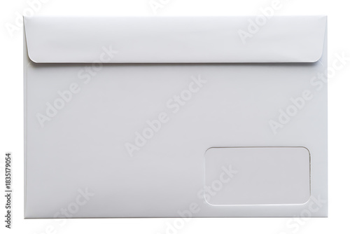 A standard white business envelope with a clear window for an address, ready for mailing, isolated on white background