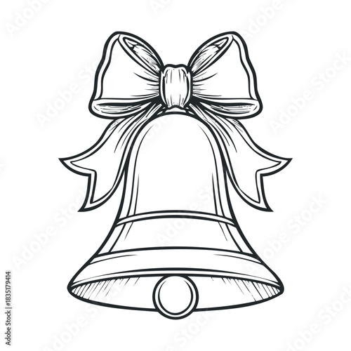 Ornate sketch of a large ringing bell tied with a bow