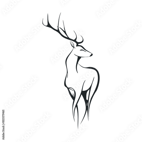 Stylized black outline drawing of a majestic deer
