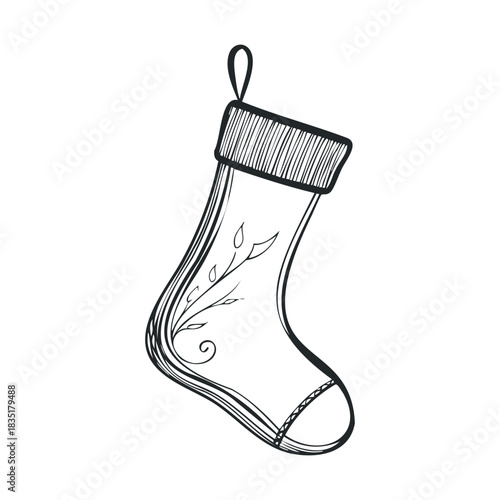Sketch of a Christmas stocking with foliage on the side