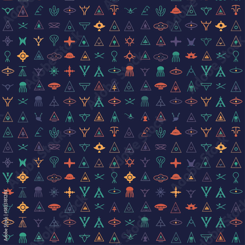 ancient alien glyphs and symbols pattern seamless vector background featuring mysterious designs perfect for mythology and extraterrestrial-themed projects