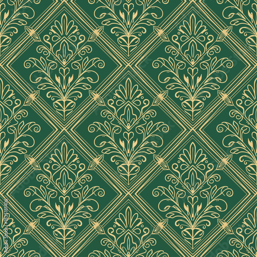 art deco floral pattern seamless repeating motif for elegant backgrounds evoking 1920s glamour and vintage design perfect for sophisticated textiles