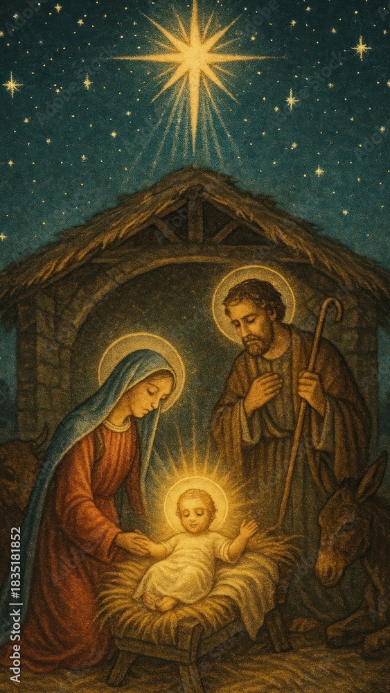 Fototapeta premium Nativity scene with holy family.