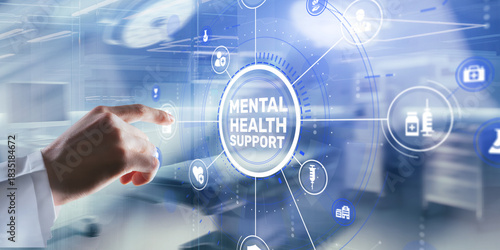 Online mental health support video call on a laptop between a doctor and patient