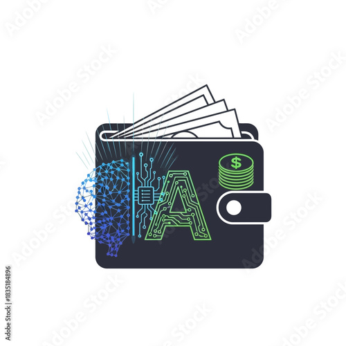 Artificial Intelligence Wallet Concept Combining Digital Brain Technology and Financial Assets