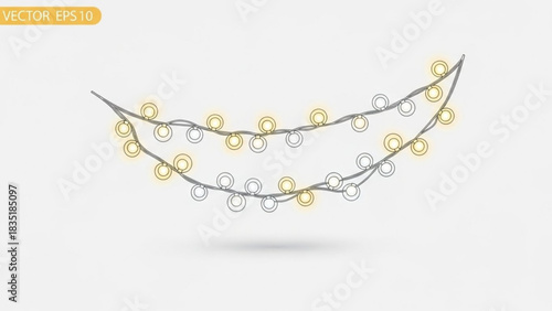 Christmas lights vector illustration, holiday string lights decoration for festive season design, 100 char